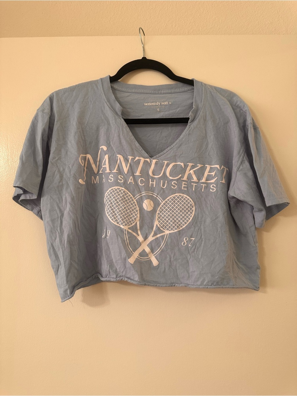 Aeropostale Light Blue Nantucket Tennis Graphic Cropped Tee